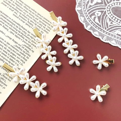 Pinza para el Cabello de Flor de Aleación Vintage Francés Con Perla Artificial Elegante Horquilla de Oro para Mujer Accesorios