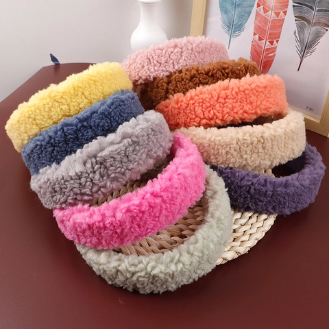 Winter Warm Lamb Wool Plush Headband Wide Brim Soft Fleece Hair Band Candy Color Korean Fashion Hair Accessories For Women
