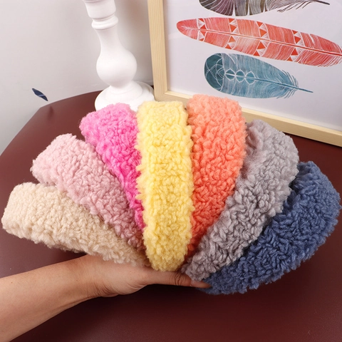 Winter Warm Lamb Wool Plush Headband Wide Brim Soft Fleece Hair Band Candy Color Korean Fashion Hair Accessories For Women
