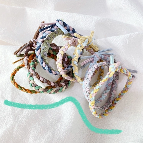Women Handmade Woven Hair Ties Candy Color Elastic Braided Hair Bands Minimalist Twisted Ponytail Holder Hair Accessories