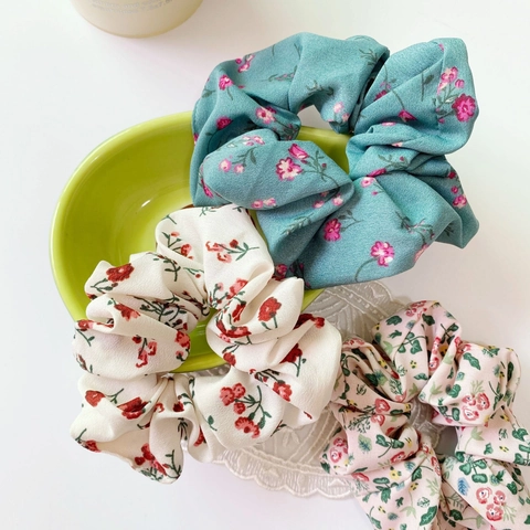 Chouchous en Tissu Floral Vintage Style Français Élastiques à Cheveux Doux Motif de Fleurs Accessoires Cheveux Femme Fille
