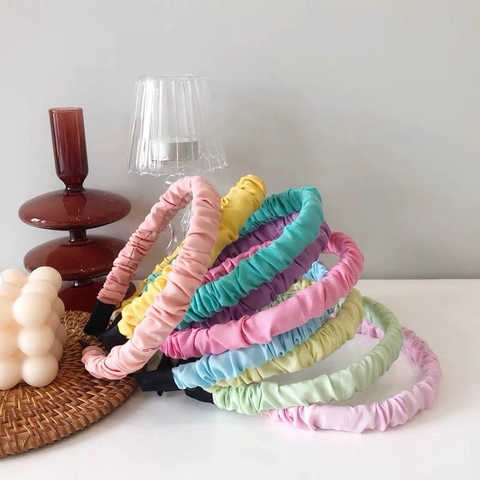 Diadema Fruncida de Tela Dulce Color Macaron Estilo Scrunchie para Mujer Accesorios de Cabello Diario Confort