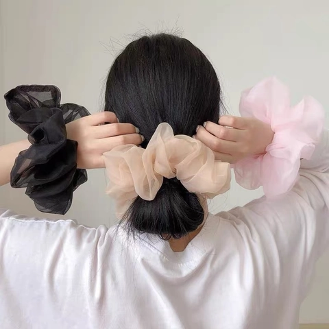 Oversized Organza Scrunchies French Sweet Chic Pearlescent Elastic Hair Bands For Women Girls Large Hair Ties Accessory
