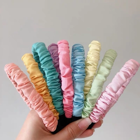 Diadema Fruncida de Tela Dulce Color Macaron Estilo Scrunchie para Mujer Accesorios de Cabello Diario Confort