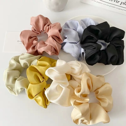 Elegantes Coleteros de Satén de Color Sólido para Mujer Estilo Coreano Gomas para el Pelo Elásticas Hechas a Mano Textura de Seda Anillo Grande para el Pelo