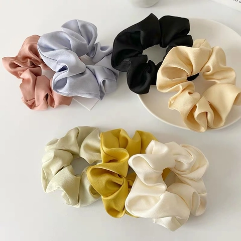 Elegantes Coleteros de Satén de Color Sólido para Mujer Estilo Coreano Gomas para el Pelo Elásticas Hechas a Mano Textura de Seda Anillo Grande para el Pelo