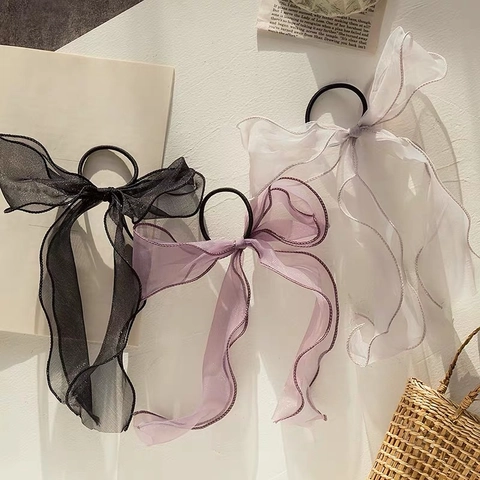 Französisch Organza Schleife Band Haargummi Elegant Große Schmetterling Haarseil Fee Tüll Pferdeschwanz Halter Für Damen Süß Haarschmuck