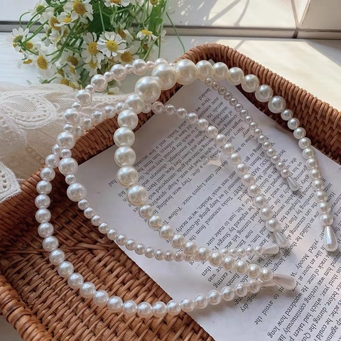 French Retro Artificial Pearl Headband Elegant White Beaded Hair Band Handmade Sweet Hair Accessories For Women Girls Party