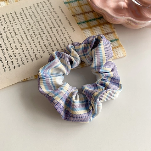 Scrunchies Vintage a Quadretti Elastici per Capelli Francesi a Scacchi Porta Coda di Cavallo Accessori per Capelli Donna
