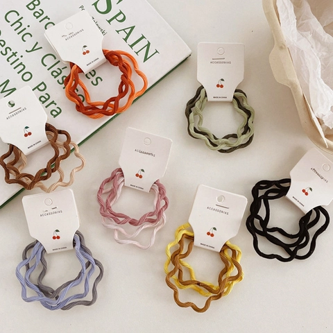 Gomas de Pelo de Alta Elasticidad con Forma de Onda Color de Caramelo Estilo Coreano Accesorios para el Cabello Hechos a Mano para Mujeres Niñas Uso Diario