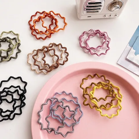 Gomas de Pelo de Alta Elasticidad con Forma de Onda Color de Caramelo Estilo Coreano Accesorios para el Cabello Hechos a Mano para Mujeres Niñas Uso Diario