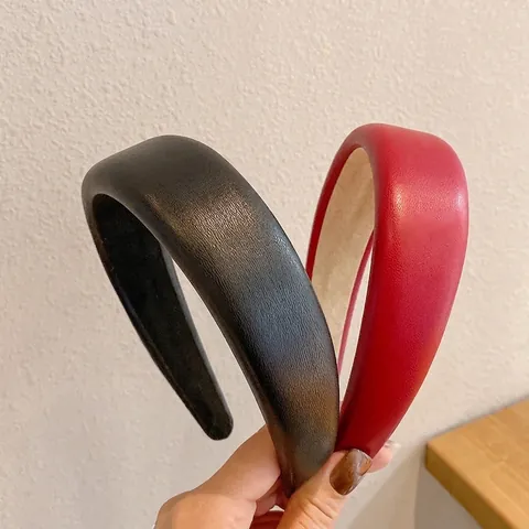 Diadema Acolchada de Cuero PU Vintage para Mujer Color Sólido Esponja Efecto Realzado Accesorio de Pelo de Moda
