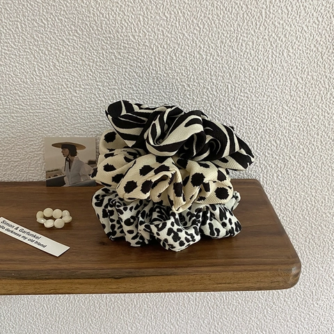 Chouchous en Tissu Style Coréen Imprimé Animal Zèbre Léopard Pois Élastiques Cheveux Mousseline Support Queue de Cheval Fait Main
