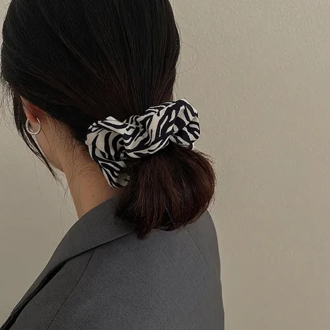 Chouchous en Tissu Style Coréen Imprimé Animal Zèbre Léopard Pois Élastiques Cheveux Mousseline Support Queue de Cheval Fait Main