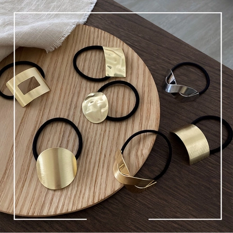 Elastici per Capelli in Lega di Metallo Spazzolato Minimalista da Donna Supporto per Coda di Cavallo Geometrico Oro Argento
