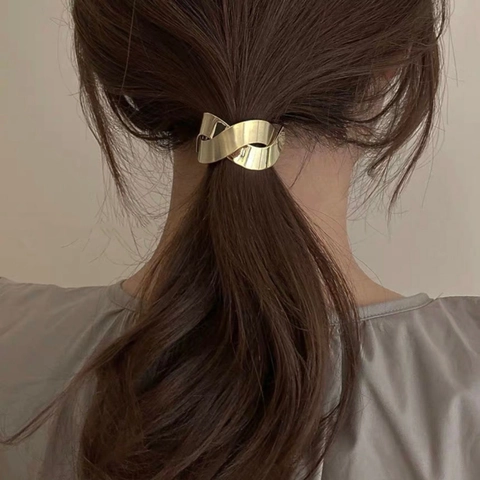 Elastici per Capelli in Lega di Metallo Spazzolato Minimalista da Donna Supporto per Coda di Cavallo Geometrico Oro Argento