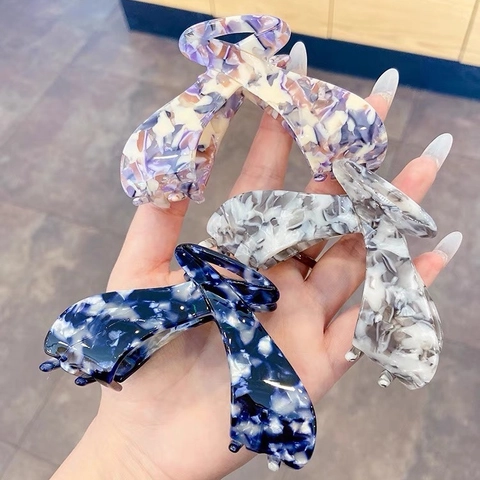 Large Acetate Hair Claw Clips Elegant Marble Leopard Print Shark Clips For Thick Hair Women Retro Hair Accessories