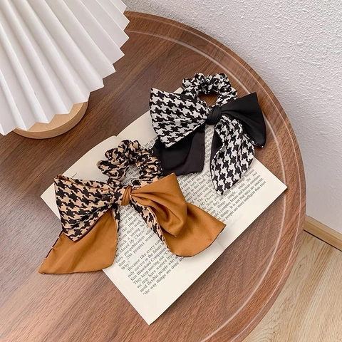 Βίντατζ Houndstooth Ύφασμα Scrunchies Για Γυναίκες Κομψό Patchwork Μεγάλο Λαστιχάκι Μαλλιών Φιόγκος Κορδέλα Ρετρό Αξεσουάρ Μαλλιών