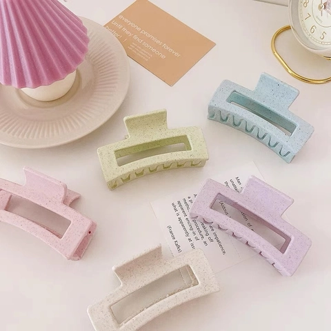 Large Matte Speckled Hollow Rectangular Hair Claw Clip For Women Korean Style Nonslip Shark Clip Minimalist Hair Accessories