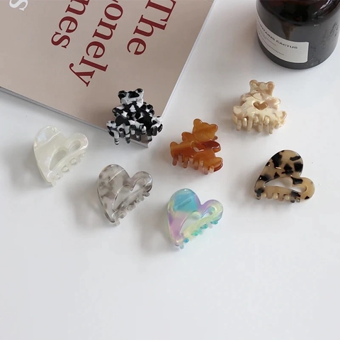 Acetat Mini Haarkralle Clip Bär Herz Form Schildpatt Kuh Marmor Muster Für Damen Mädchen Haarschmuck Haarklammer