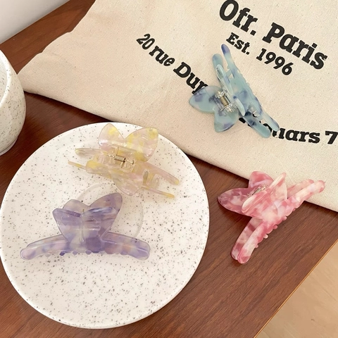 Sweet Acetate Butterfly Hair Claw Clips For Women Korean Style Marble Texture Shark Clips Fairy Hair Accessories For Daily Use