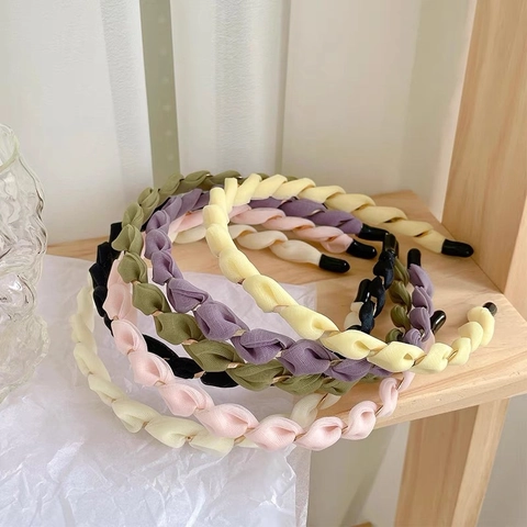 Franse Vintage Gedraaide Vlecht Gaas Haarband Voor Dames Koreaanse Stijl Met Stof Omwikkelde Haarband Zoete Prinses Haaraccessoires