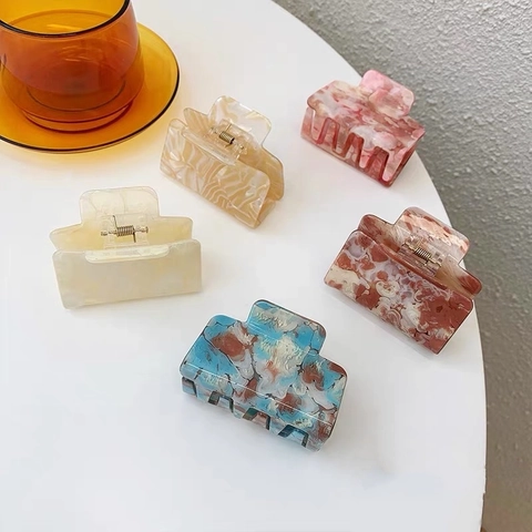Pinza para el Pelo Estilo Coreano con Textura de Mármol Pinza de Tiburón de Resina Rectangular Grande Accesorios de Pelo Moda para Mujeres