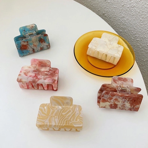 Pinza para el Pelo Estilo Coreano con Textura de Mármol Pinza de Tiburón de Resina Rectangular Grande Accesorios de Pelo Moda para Mujeres