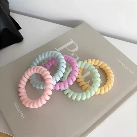 Simple Macaron Telephone Wire Hair Ties Spiral Elastic Hair Bands Seamless Traceless Ponytail Holders For Women Girls