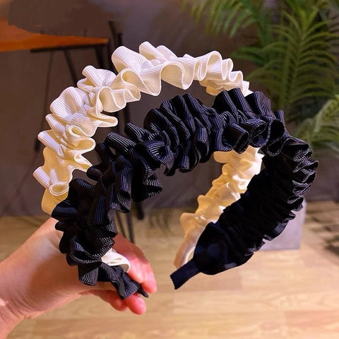 Elegant Wide Pleated Headband Ruched Fabric Hair Band For Women Solid Color Vintage Ruffled Hair Hoop Daily Styling Accessories