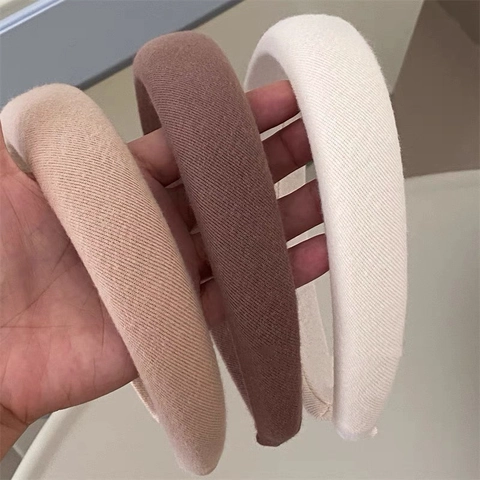 Diadema Minimalista de Esponja para Mujer Color Liso Tela Sarga Gruesa Banda de Pelo Hecha a Mano Estilo Coreano Accesorios Pelo