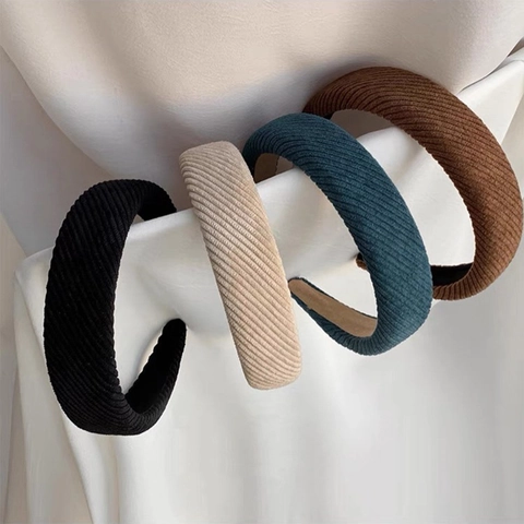 Damen Retro Cord Haarreif Französischer Stil Verdicktes Breites Haarband Vintage Gestreifter Stoff Haarreifen Herbst Winter