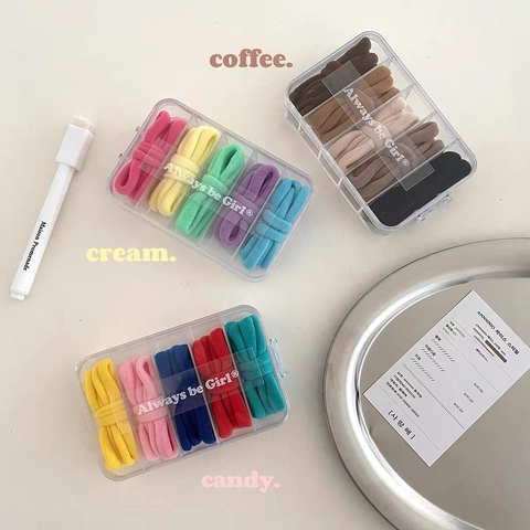 Elastic Hair Ties With Storage Box Colorful Macaron Earth Tones Seamless Ponytail Holders Fabric Hair Accessories For Girls
