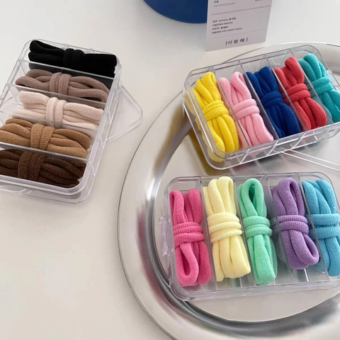 Elastic Hair Ties With Storage Box Colorful Macaron Earth Tones Seamless Ponytail Holders Fabric Hair Accessories For Girls