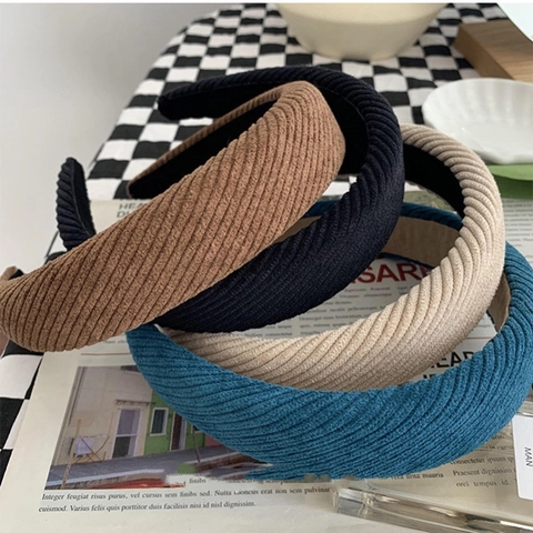 Damen Retro Cord Haarreif Französischer Stil Verdicktes Breites Haarband Vintage Gestreifter Stoff Haarreifen Herbst Winter