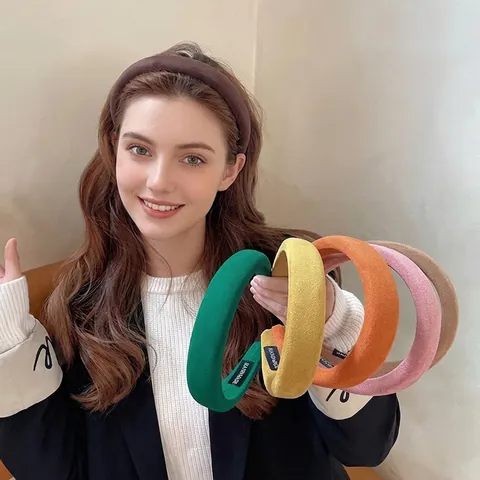 Diadema de Gamuza y Esponja Acolchada Color Sólido Retro Parte Superior de Cráneo Alta Dulce Coreano Hecho a Mano Mujer Accesorios Pelo