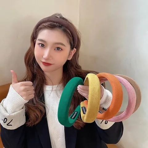 Diadema de Gamuza y Esponja Acolchada Color Sólido Retro Parte Superior de Cráneo Alta Dulce Coreano Hecho a Mano Mujer Accesorios Pelo