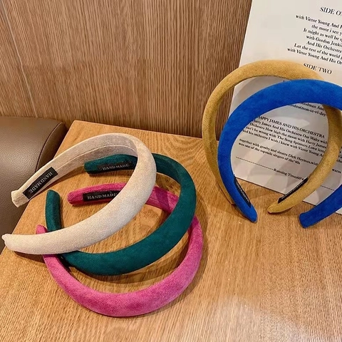 Diadema de Gamuza y Esponja Acolchada Color Sólido Retro Parte Superior de Cráneo Alta Dulce Coreano Hecho a Mano Mujer Accesorios Pelo