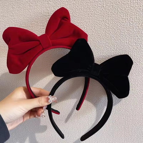 Großes Samt Schleifen Stirnband Für Damen Süßer Prinzessin Stil Haar Accessoire Weinrot Schwarz Übergroßer Bogen Haarreif