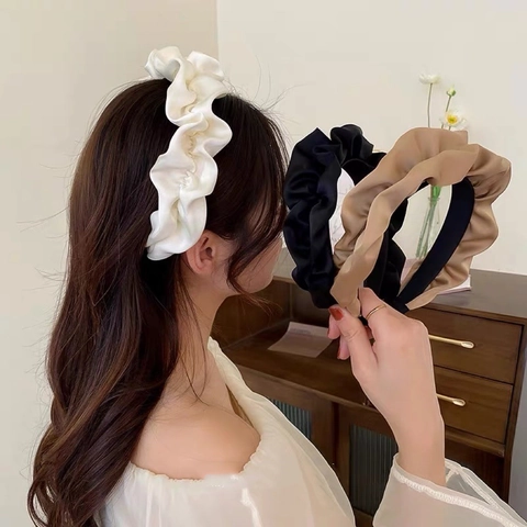 Französisch Vintage Geraffte Satin Breite Stirnband Für Frauen Elegante Hohe Kraniale Top Haar Reifen Handgemachte Mode Haar Zubehör