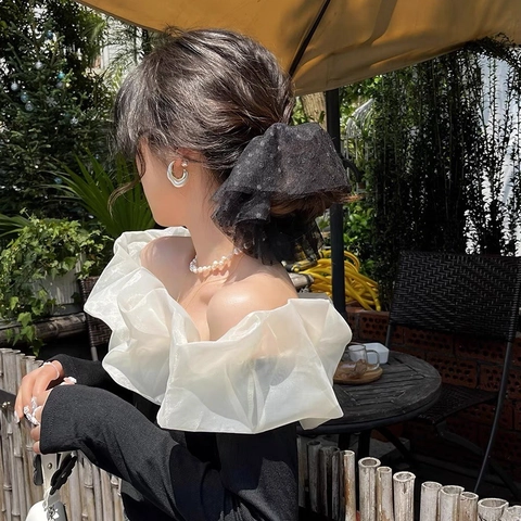 Grandi Elastici per Capelli in Rete a Pois Oversize Increspati in Garza Fatti a Mano Eleganti in Stile Fata per Donna Ragazze