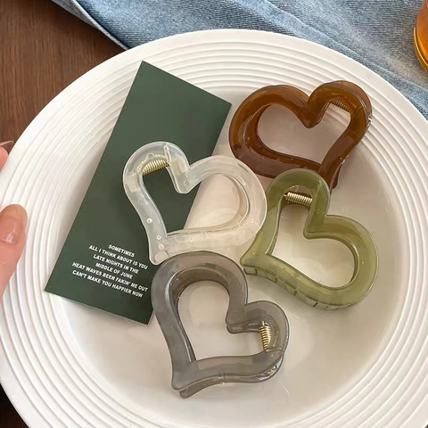 Pinza para el Cabello de Acrílico Corazón Calado Color Gelatina Elegante Horquilla para Mujer Accesorios para el Pelo