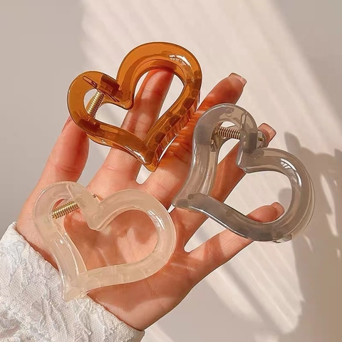 Pinza para el Cabello de Acrílico Corazón Calado Color Gelatina Elegante Horquilla para Mujer Accesorios para el Pelo