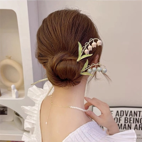 Bastoncino Per Capelli Mughetto Vintage In Lega Design Fiore Smalto Per Donna Elegante Accessorio Per Capelli Matrimonio Gioielli