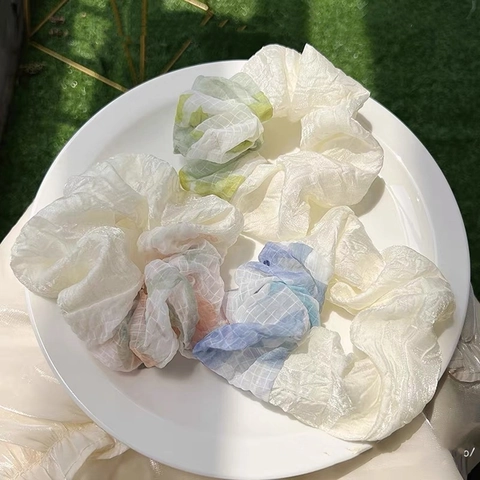 Fairy Style Χρωματική Αντίθεση Πλέγμα Λαστιχάκια Μαλλιών για Γυναίκες Καλοκαίρι Κομψή Οργάντζα Καρό Αξεσουάρ Μαλλιών