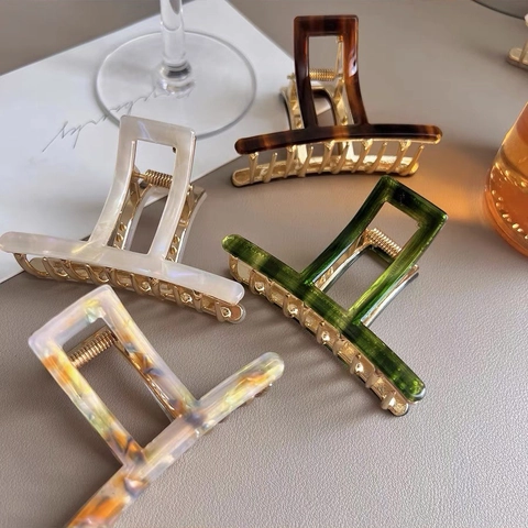 Elegante Pinza per Capelli Rettangolare Geometrica in Acetato Grande Clip a Squalo con Molla in Metallo Accessori per Capelli Donna