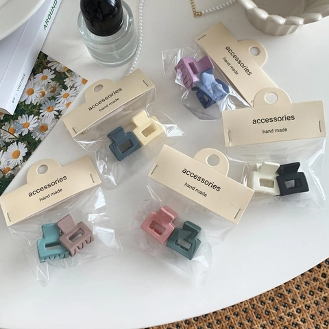 Korean Style Mini Matte Square Hair Claw Clips Morandi Color Resin Small Geometric Hairpins For Women Girls Daily Hair Accessories