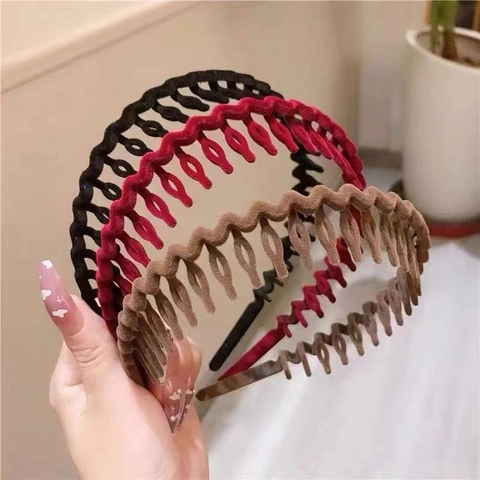 Minimalistisches Wellen Zickzack Beflocktes Haarband Mit Zähnen Rutschfester Haarreif Samt Beflockung Haarschmuck Für Damen
