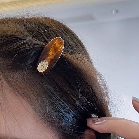 Pinza para el Cabello de Resina Ovalada Retro de Moda Coreana para Mujer Horquilla con Patrón de Mármol Vintage Carey Clip Lateral