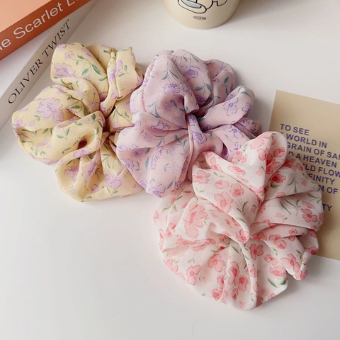 Scrunchies in Rete in Stile Pastorale con Stampa Floreale Elastici per Capelli Fatti a Mano per Donna Accessori Quotidiani